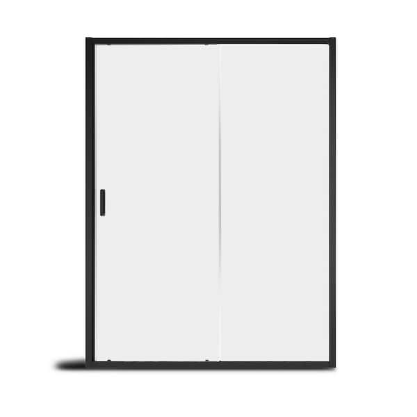 60 in W x 72 in H Single Sliding Framed Clear Glass Shower Door in Matte black