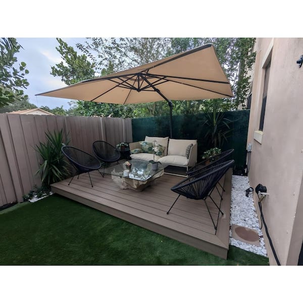 10 ft. x 13 ft. Cantilever Patio Umbrella with 360° Rotation for Garden Deck Pool with Base, in Beige