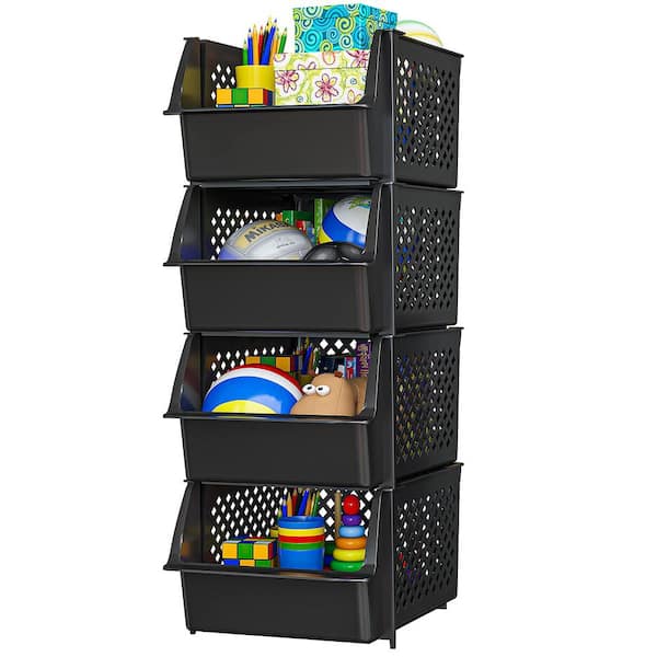 Stackable Storage Bins With Lids And Double Doors Plastic - Temu