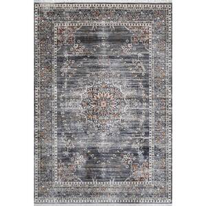 Tinsley Transitional Distressed Medallion Gray 7 ft. x 9 ft. Area Rug