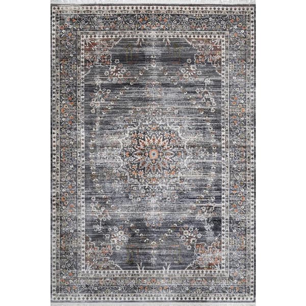 nuLOOM Tinsley Transitional Distressed Medallion Gray 7 ft. x 9 ft. Area Rug