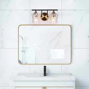 Jallie 14 in. Modern 2-Light Black Wall Sconce Brass Gold Transitional Bath Lighting Water Glass Bathroom Vanity Light