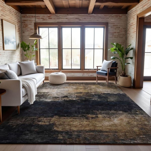 Mayfield Premium Machine Washable Abstract AMF1209 Charcoal 10 ft. x 14 ft. Area Rug