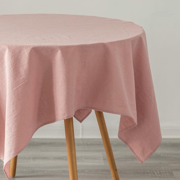 DEERLUX 52 in. x 52 in. Square Reds/Pinks Solid Color 100% Pure Linen Washable Tablecloth