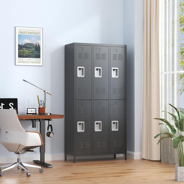 Kahomvis Black 72 in. H Metal Office Storage Cabinet, Steel Locker with 6-Doors