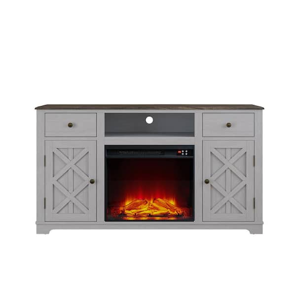 FESTIVO 60 in. Farmhouse Wooden TV Stand with Electric Fireplace in Gray for TVs up to 65 in.