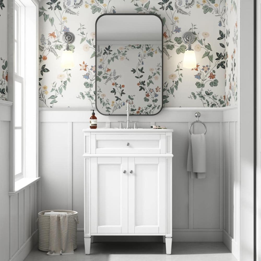 24 in. Freestanding White Bath Vanity with White Ceramic Top, Tip-Out Drawer, Soft Close, Unassembled price history on PriceWatchPro