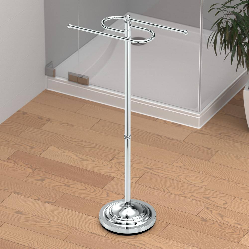 Polished Chrome Freestanding Double Towel Rack with Weighted Base