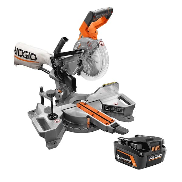 RIDGID 18V Brushless Cordless 7-1/4 in. Dual Bevel Sliding Miter Saw with 6.0 Ah MAX Output Lithium-Ion Battery
