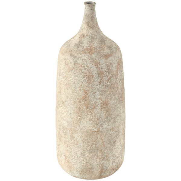 Litton Lane 20 in. Beige Handmade Antique Style Distressed Metal Decorative Vase