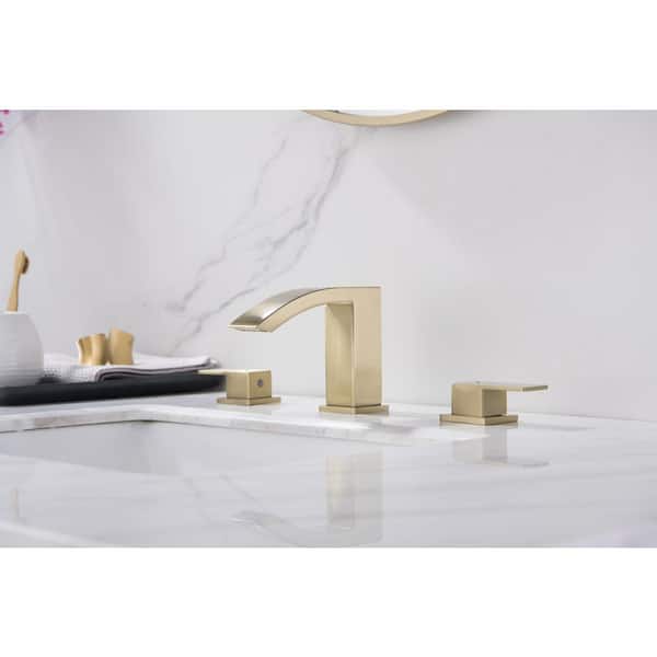 Nestfair 8 in. Widespread Double Handle Bathroom Faucet in Brushed Gold (1-Pack)