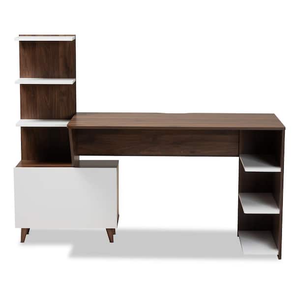 Baxton Studio Tobias 60.6 in. White and Walnut Brown Computer Desk