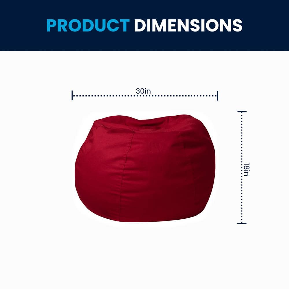Small Red Cotton Twill Bean Bag Chair with Removable Cover
