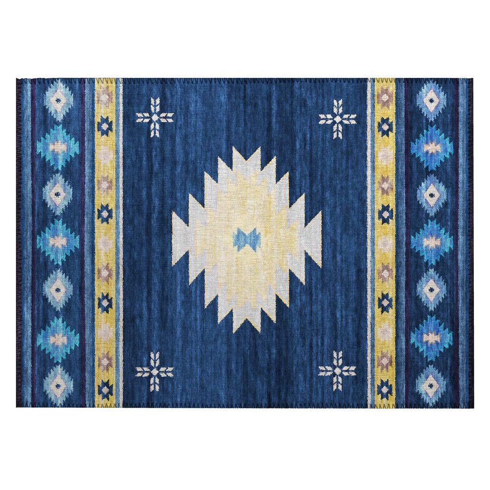 Sonora Blue 1 ft. 8 in. x 2 ft. 6 in. Geometric Indoor/Outdoor Area Rug
