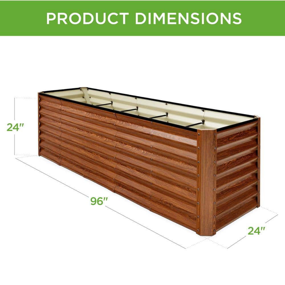 Wood Grain 8x2x2ft Outdoor Metal Raised Garden Bed Planter Box