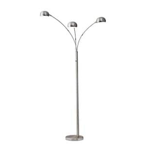 84 in. Silver 3 Light 1-Way (On/Off) Tree Floor Lamp for Liviing Room with Metal Round Shade