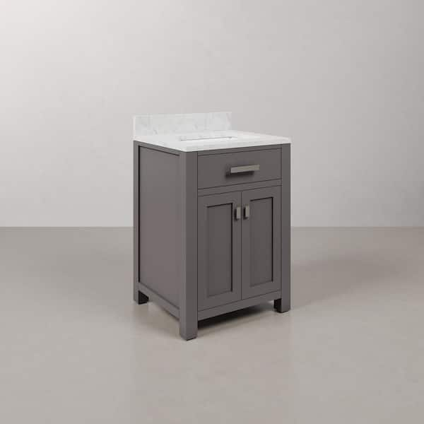 Madison 24 in. W x 21.5 in. D x 34 in. H Single Sink Bath Vanity in Cashmere Grey with Carrara White Marble Top