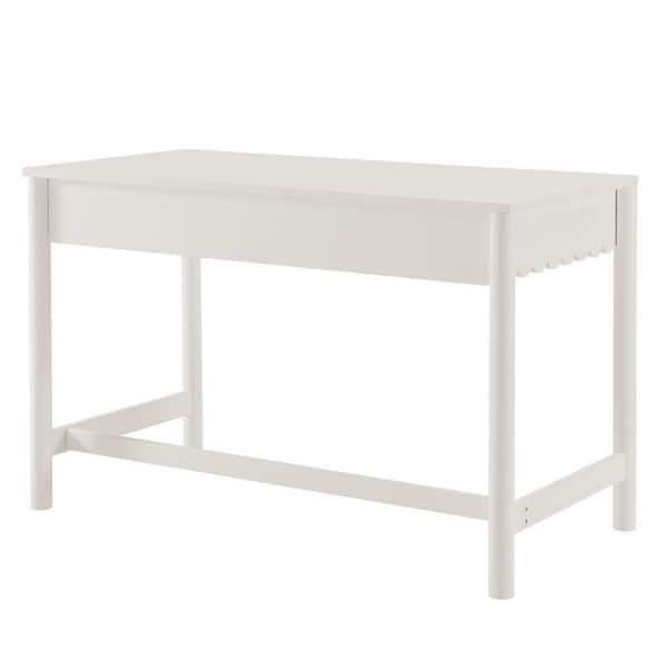 Emmeline 47 in. White Scallop Desk Desk with Full-Glide Drawer