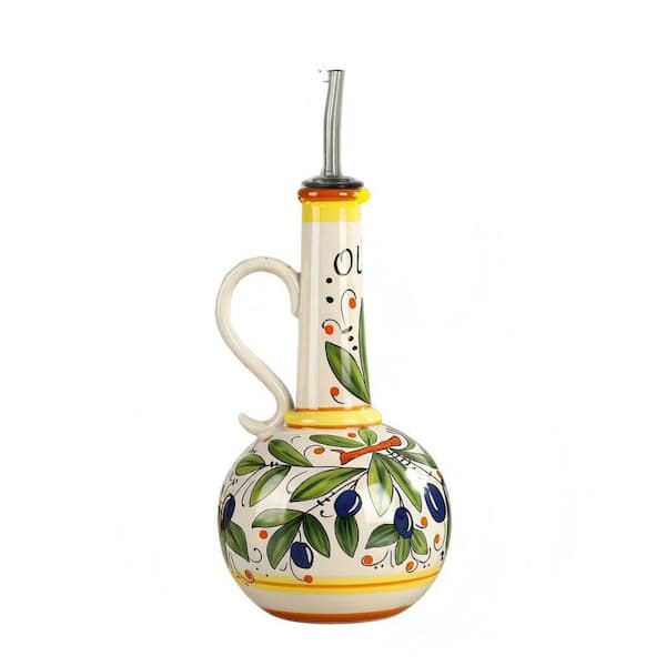 18 oz. Ceramic Olive Oil Dispenser Bottle with Handle, Large Capacity Oil and Vinegar Cruet with Stainless Steel Spout