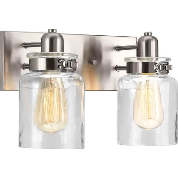 Progress Lighting Calhoun Collection 13-1/4 in.2-Light Brushed Nickel Clear Glass Farmhouse Urban Industrial Bathroom Vanity Light