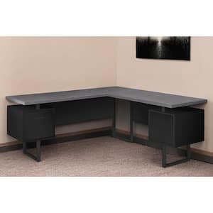 71 in. L-Shaped Gray Metal 3-Drawer Computer Desks