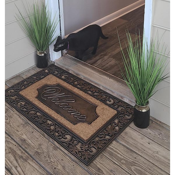 A1HC First Impression Brush Brown 23 in. x 38 in. Rubber and Coir Non-Slip Outdoor Door Mat