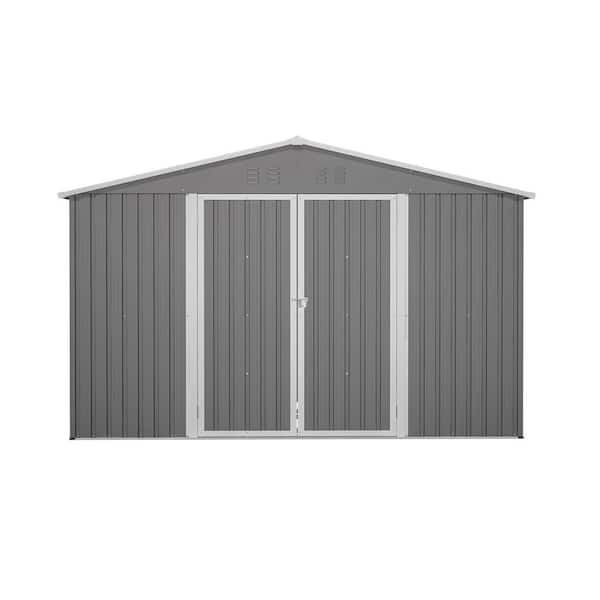 Wini, 10 ft. W x 8 ft. D, Outdoor All Weather Metal Storage Sheds with 2-Lockable Doors, Gray, 73.8 sq. ft.