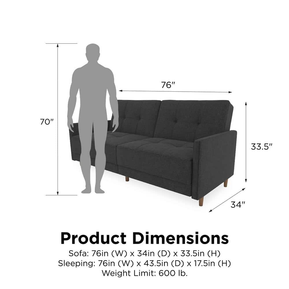 Andora Gray Linen Tufted Twin Sleeper Sofa with Wood Legs
