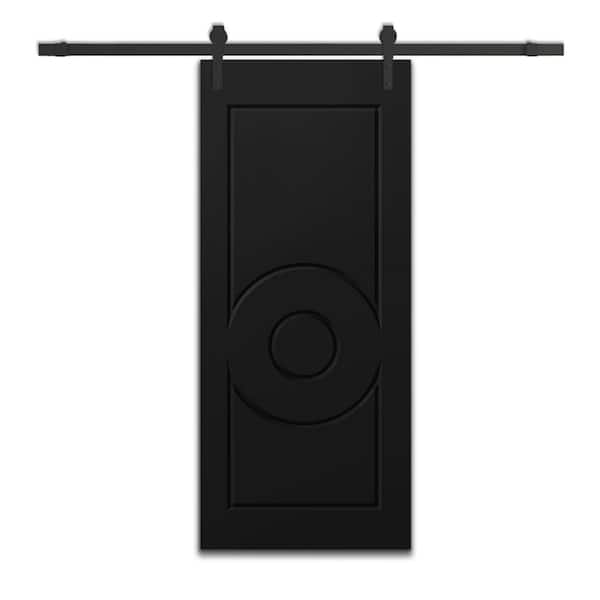 CALHOME 24 in. x 84 in. Black Painted Composite MDF Paneled Interior Sliding Barn Door with Hardware Kit