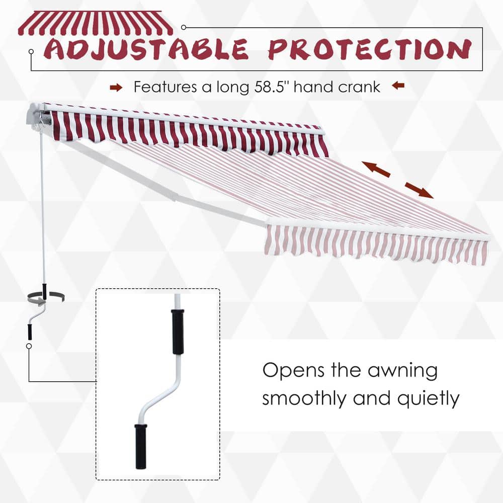 Wine Red Striped 10' x 8' Retractable Patio Awning with Aluminum Frame