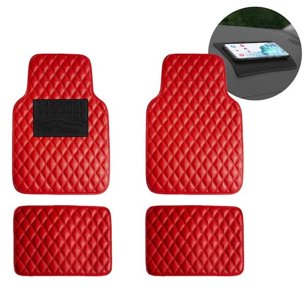 FH Group Red 4-Piece Luxury Universal Liners Heavy Duty Faux Leather Car Floor Mats Diamond Design