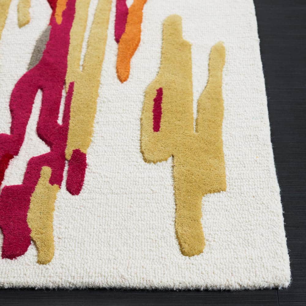 Ivory and Red Hand-Tufted Wool Runner Rug