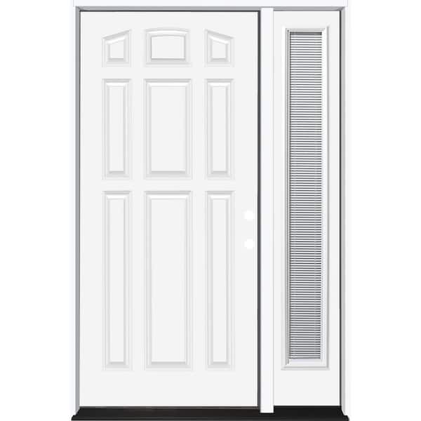 Steves & Sons 53 in. x 80 in. Element Series 9-Panel Primed White Left-Hand Steel Prehung Front Door with 14 in. Mini Blind Sidelite