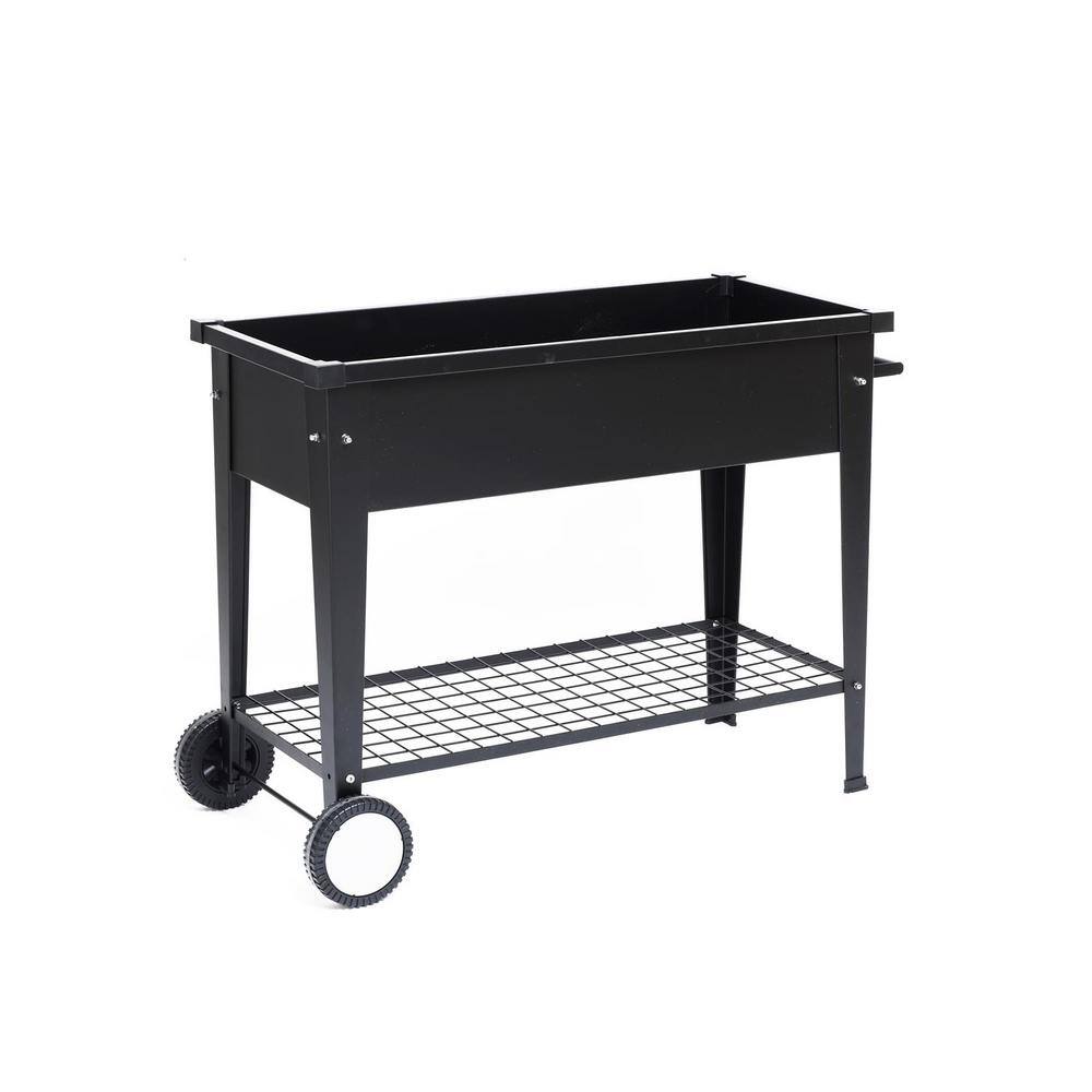 Black Metal Mobile Raised Garden Bed Planter with Wheels