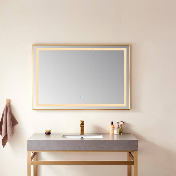 ROSWELL Teruel 48 in. W x 32 in. H Large Rectangular Aluminum Framed LED Wall Bathroom Vanity Mirror in Brushed Gold
