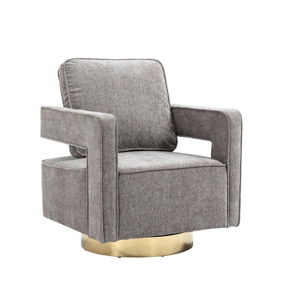Gray Modern Swivel Accent Open Back Sofa Chair With Metal Base D