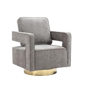 Gray Modern Swivel Accent Open Back Sofa Chair With Metal Base