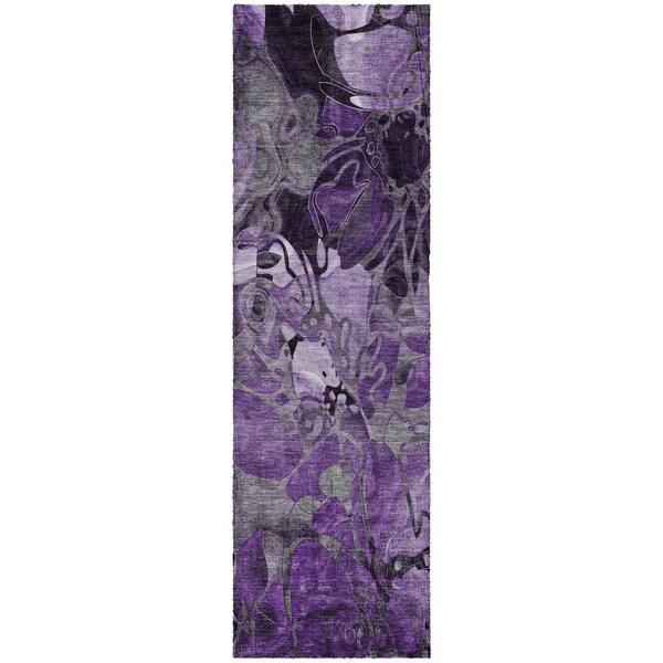 Dream Shag Premium Machine Washable Abstract ADS558 Purple 2 ft. x 7 ft. Runner Rug