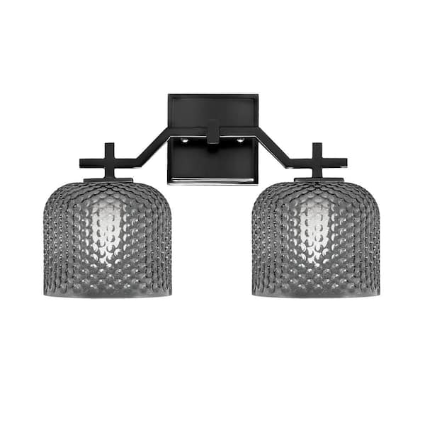Unbranded Bridgewater 15.75 in. 2 Light Vanity Light Matte Black with 6 in. Smoke Textured Glass Shades, No Bulbs Included