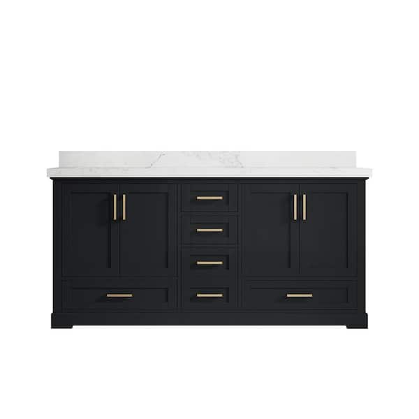 Willow Collections Boston 72 in. W x 22 in. D x 36 in. H Double Sink Bath Vanity in Wrought Iron with 2 in. Calacatta Nuvo qt. Top