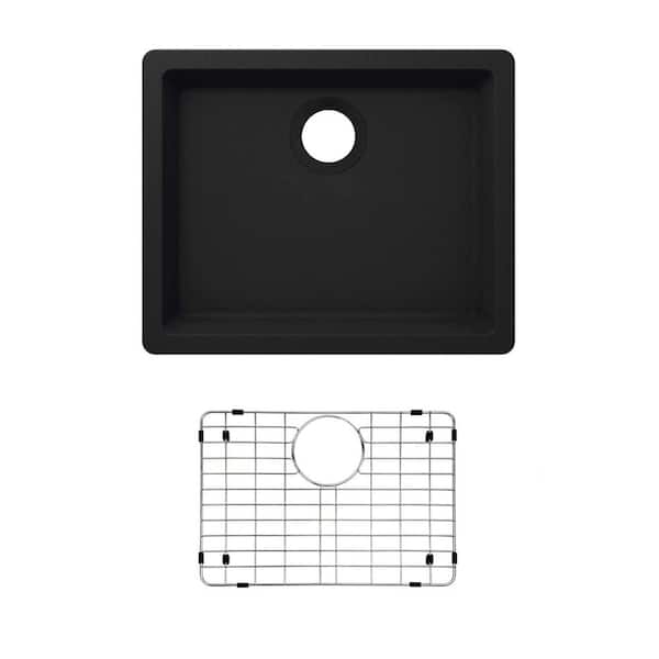 Quartz 21.50 Drop-in/Undermount Bar Sink in Black with Bottom Grid