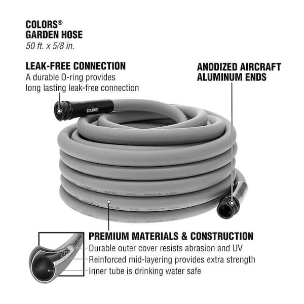Colors Series 5/8 in. x 50 ft. 3/4 in. 11-1/2 GHT Fittings Garden Hose with Standard Grip in Slate Gray