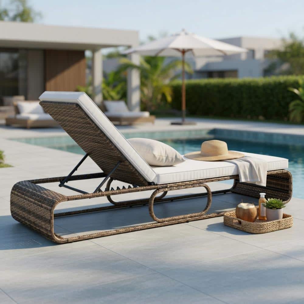 7-Position Adjustable PE Rattan Outdoor Chaise Lounge Chair-White