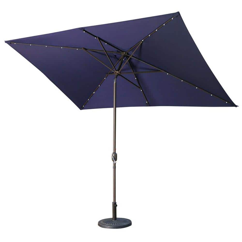 Tenleaf 10 ft. Aluminum Market Patio Umbrella with Solar Lights in Navy