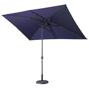 10 ft. Aluminum Market Patio Umbrella with Solar Lights in Navy Blue