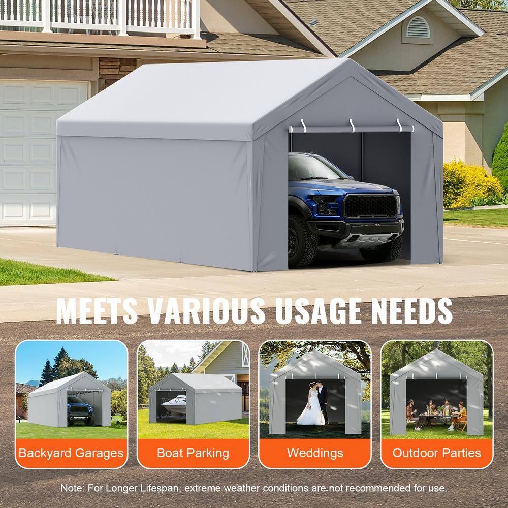 Gray 10' x 20' PE Plastic Carport Replacement Canopy Cover
