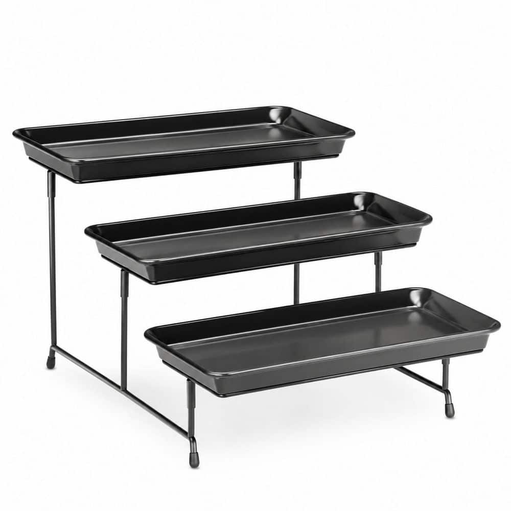 Steel 3-Tier Melamine Serving Tray Set with Metal Stand 12 in. Platters for Cupcakes Desserts Fruit Cookies price history on PriceWatchPro