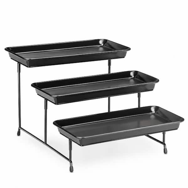Steel 3-Tier Melamine Serving Tray Set with Metal Stand 12 in. Platters for Cupcakes Desserts Fruit Cookies