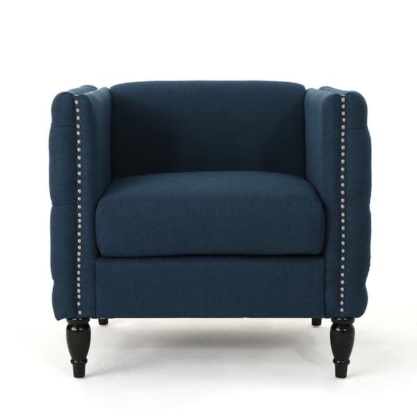 Unbranded Alira Navy Blue and Dark Brown Fabric Tufted Arm Chair