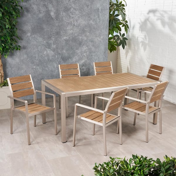 Cape 30.25 in. Silver 7-Piece Metal Rectangular Patio Outdoor Dining Set